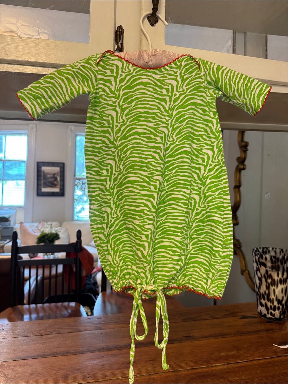 Kids' Green Zebra-Print Sleep Sack Pajama with Tie Hem